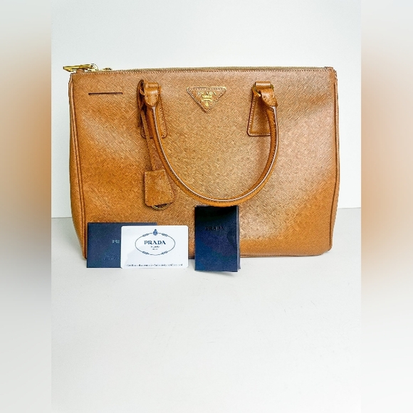 Prada Galleria Double Zip Tote Bag in Caramel Brown Saffiano Leather - Picture 2 of 16